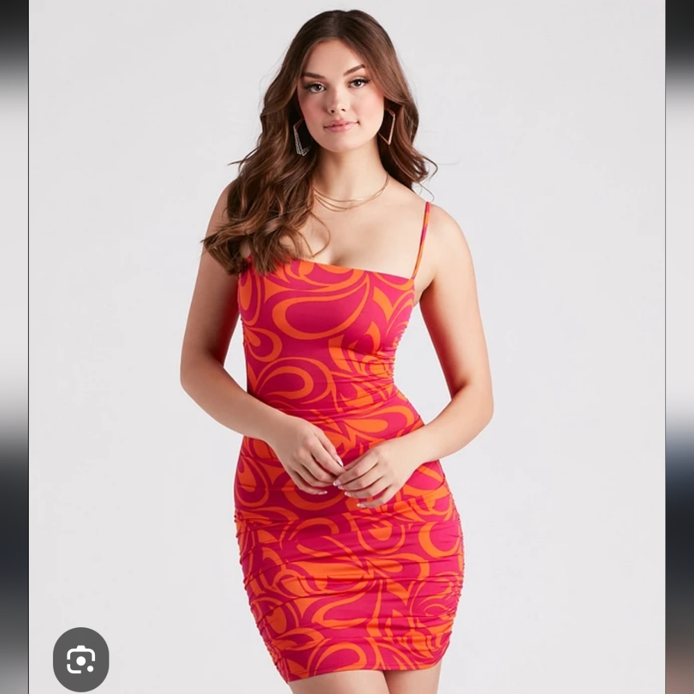 Windsor Ruched Dress Sz Small Vibrant Colorful Excel Used Cond Poly/Spandex - Picture 1 of 6